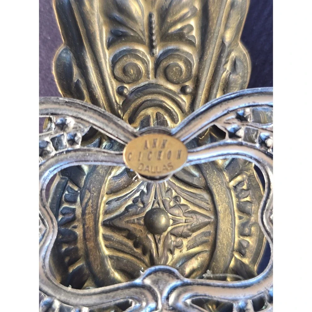 Ann‎ Cichon Dallas Vintage Mixed Metal Filigree Amber Gemstone Statement Brooch